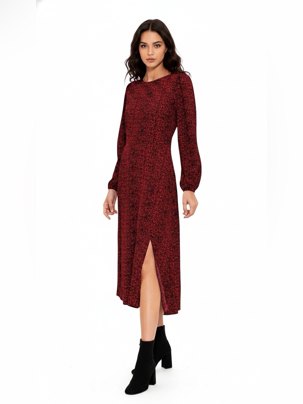 LOFT Red Black Leopard Print Long Sleeve Dress 6P